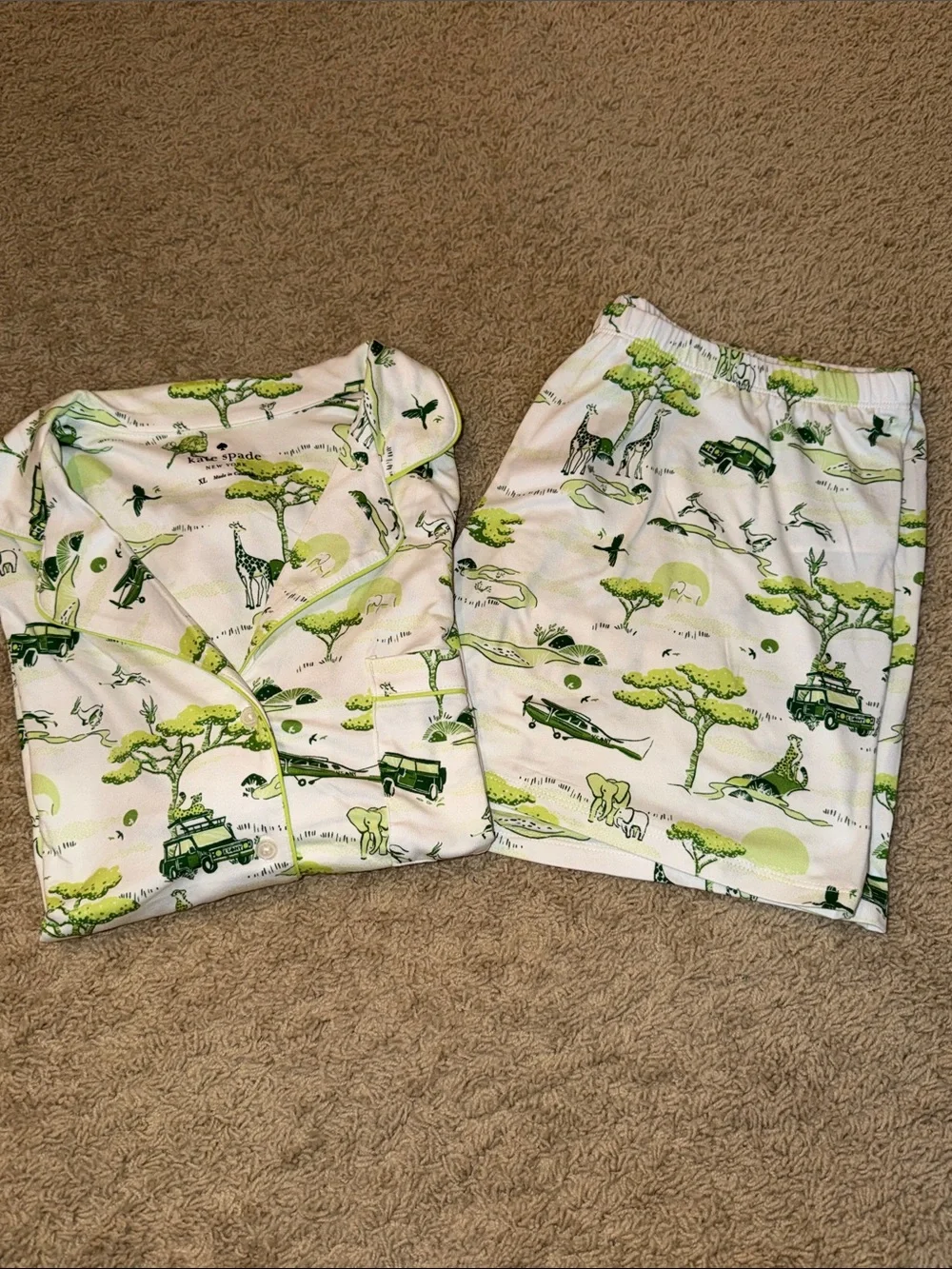 kate spade White Pajama Set with Lime Green Safari Print